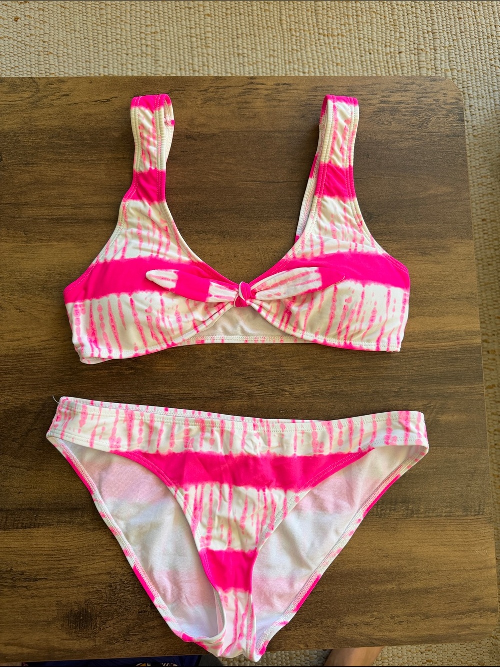 Tie-Dye Hot Pink & Cream Knot Bikini Set